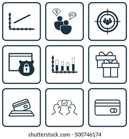 Set Of 9 Universal Editable Icons For Business Management, SEO And Statistics Topics. Includes Icons Such As Focus Group, Credit Card, Security And More.