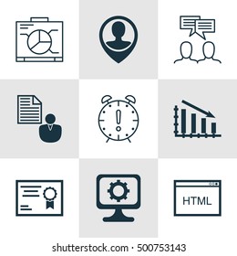 Set Of 9 Universal Editable Icons For Statistics, Project Management And Education Topics. Includes Icons Such As Fail Graph, Board, Report And More.