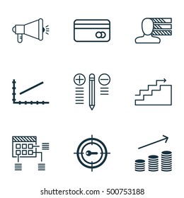 Set Of 9 Universal Editable Icons For Human Resources, Marketing And Airport Topics. Includes Icons Such As Keyword Marketing, Line Up, Growth And More.