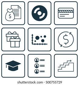 Set Of 9 Universal Editable Icons For Airport, Computer Hardware And Travel Topics. Includes Icons Such As Report, Graduation, Present And More.