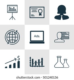 Set Of 9 Universal Editable Icons For Human Resources, Project Management And Education Topics. Includes Icons Such As World, Presentation, Personal Skills And More.