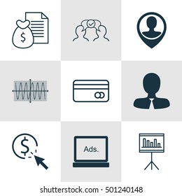 Set Of 9 Universal Editable Icons For Airport, Project Management And Business Management Topics. Includes Icons Such As Report, Presentation, Digital Media And More.