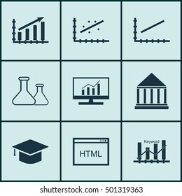 Set Of 9 Universal Editable Icons For Marketing, Education And Advertising Topics. Includes Icons Such As Profit Graph, Chemical, Graduation And More.