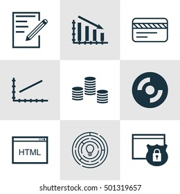 Set Of 9 Universal Editable Icons For Statistics, SEO And Computer Hardware Topics. Includes Icons Such As Innovation, Bank Card, Blank Cd And More.