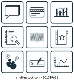 Set Of 9 Universal Editable Icons For Project Management, Human Resources And Statistics Topics. Includes Icons Such As Bank Card, Achievement Graph, Keyword Optimisation And More.