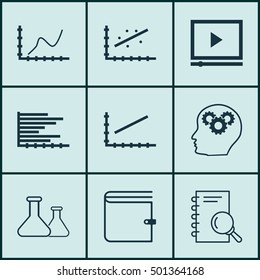 Set Of 9 Universal Editable Icons For Marketing, Statistics And Education Topics. Includes Icons Such As Achievement Graph, Bars Chart, Line Up And More.