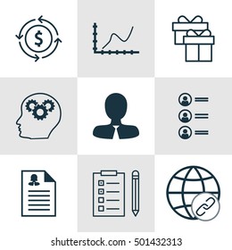 Set Of 9 Universal Editable Icons For Travel, Human Resources And Marketing Topics. Includes Icons Such As Female Application, Connectivity, Brain Process And More.