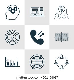 Set Of 9 Universal Editable Icons For Human Resources, Airport And Business Management Topics. Includes Icons Such As Collaboration, World, Sinus Graph And More.