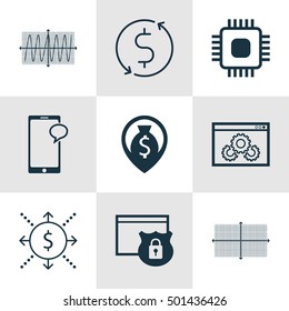 Set Of 9 Universal Editable Icons For Human Resources, Marketing And Statistics Topics. Includes Icons Such As Security, Chip, Square Diagram And More.