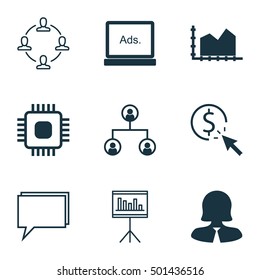 Set Of 9 Universal Editable Icons For Marketing, Computer Hardware And Statistics Topics. Includes Icons Such As Collaboration, Presentation, PPC And More.