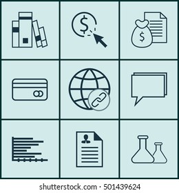 Set Of 9 Universal Editable Icons For Marketing, Advertising And SEO Topics. Includes Icons Such As Curriculum Vitae, Connectivity, Chemical And More.