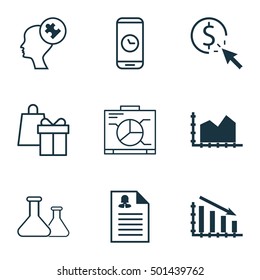 Set Of 9 Universal Editable Icons For SEO, Project Management And Education Topics. Includes Icons Such As Sequence Graphics, PPC, Call Duration And More.