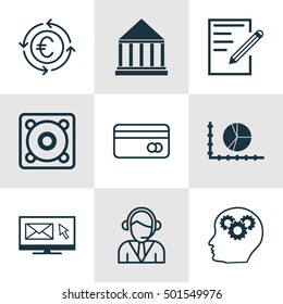 Set Of 9 Universal Editable Icons For Airport, Marketing And Travel Topics. Includes Icons Such As Plastic Card, Music, Paper And More.