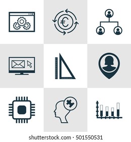 Set Of 9 Universal Editable Icons For Education, Marketing And SEO Topics. Includes Icons Such As Human Mind, Website Performance, Chip And More.