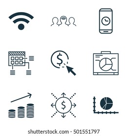 Set Of 9 Universal Editable Icons For Airport, Human Resources And Business Management Topics. Includes Icons Such As Circle Graph, PPC, Coaching And More.