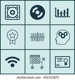 Set Of 9 Universal Editable Icons For Education, Marketing And Project Management Topics. Includes Icons Such As Schedule, Blank Cd, Present Badge And More.