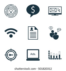 Set Of 9 Universal Editable Icons For Management, Project Management And Statistics Topics. Includes Icons Such As Digital Media, Segmented Bar Graph, Female Application And More.