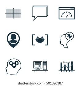 Set Of 9 Universal Editable Icons For SEO, Advertising And Statistics Topics. Includes Icons Such As Computer, Pin Employee, Square Diagram And More.