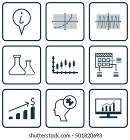 Set Of 9 Universal Editable Icons For Marketing, Education And Travel Topics. Includes Icons Such As Cosinus Diagram, Chemical, Line Up And More.