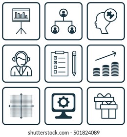 Set Of 9 Universal Editable Icons For Project Management, Travel And Statistics Topics. Includes Icons Such As Human Mind, Reminder, Tree Structure And More.