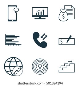 Set Of 9 Universal Editable Icons For Project Management, Statistics And Management Topics. Includes Icons Such As Messaging, Cellular Data, Connectivity And More.