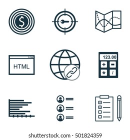 Set Of 9 Universal Editable Icons For Project Management, Statistics And Marketing Topics. Includes Icons Such As Reminder, Business Goal, Keyword Marketing And More.