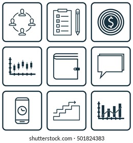 Set Of 9 Universal Editable Icons For Human Resources, Statistics And Project Management Topics. Includes Icons Such As Reminder, Raise Diagram, Wallet And More.