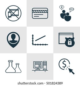 Set Of 9 Universal Editable Icons For Project Management, Human Resources And Tourism Topics. Includes Icons Such As Chemical, Bank Card, Line Up And More.