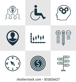 Set Of 9 Universal Editable Icons For Advertising, Project Management And Transportation Topics. Includes Icons Such As Collaborative Solution, Stock Market, Locate And More.