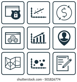 Set Of 9 Universal Editable Icons For Statistics, Advertising And Hr Topics. Includes Icons Such As Road Map, Comparsion, Money Trasnfer And More.