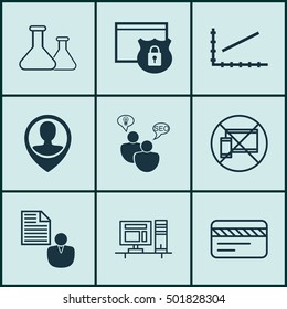 Set Of 9 Universal Editable Icons For Statistics, Marketing And Airport Topics. Includes Icons Such As SEO Brainstorm, Computer, Employee Location And More.