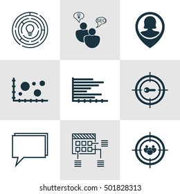 Set Of 9 Universal Editable Icons For Marketing, Advertising And Project Management Topics. Includes Icons Such As Schedule, Keyword Marketing, Comparsion And More.