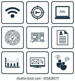 Set Of 9 Universal Editable Icons For Human Resources, Project Management And Marketing Topics. Includes Icons Such As Newsletter, Female Application, Wireless And More.