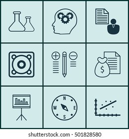 Set Of 9 Universal Editable Icons For Marketing, SEO And Education Topics. Includes Icons Such As Chemical, Locate, Presentation And More.