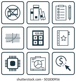 Set Of 9 Universal Editable Icons For SEO, Education And Statistics Topics. Includes Icons Such As Library, Forbidden Mobile, Reminder And More.