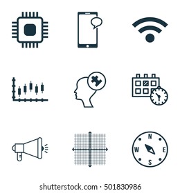 Set Of 9 Universal Editable Icons For SEO, Statistics And Airport Topics. Includes Icons Such As Messaging, Wireless, Locate And More.