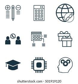 Set Of 9 Universal Editable Icons For School, Project Management And Airport Topics. Includes Icons Such As Decision Making, Chip, Present And More.