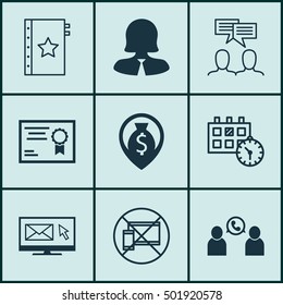 Set Of 9 Universal Editable Icons For Marketing, Education And Hr Topics. Includes Icons Such As Newsletter, Forbidden Mobile, Appointment And More.