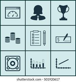Set Of 9 Universal Editable Icons For Human Resources, Statistics And Management Topics. Includes Icons Such As Tournament, Bank Payment, Loading Speed And More.