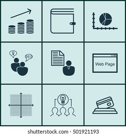 Set Of 9 Universal Editable Icons For Hr, SEO And Business Management Topics. Includes Icons Such As Wallet, Circle Graph, Website And More.