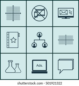Set Of 9 Universal Editable Icons For Marketing, Airport And SEO Topics. Includes Icons Such As Graphical Grid, Conference, Warranty And More.