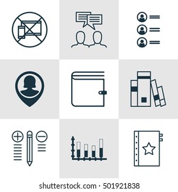 Set Of 9 Universal Editable Icons For Statistics, Project Management And Transportation Topics. Includes Icons Such As Discussion, Segmented Bar Graph, Library And More.