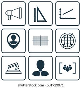 Set Of 9 Universal Editable Icons For Project Management, Education And Human Resources Topics. Includes Icons Such As Credit Card, World, Manager And More.