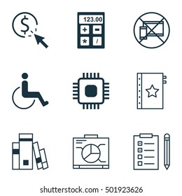 Set Of 9 Universal Editable Icons For Transportation, SEO And Project Management Topics. Includes Icons Such As Library, Forbidden Mobile, Board And More.