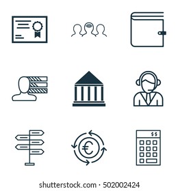 Set Of 9 Universal Editable Icons For Project Management, School And Hr Topics. Includes Icons Such As Certificate, Coaching, Wallet And More.