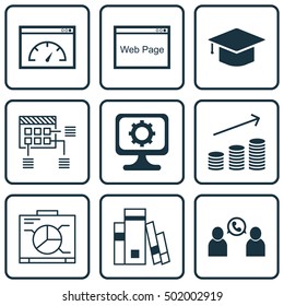 Set Of 9 Universal Editable Icons For Human Resources, Computer Hardware And Project Management Topics. Includes Icons Such As Library, Schedule, Coins Growth And More.