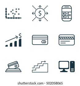 Set Of 9 Universal Editable Icons For Airport, Travel And Statistics Topics. Includes Icons Such As Money, Credit Card, Successful Investment And More.