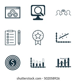 Set Of 9 Universal Editable Icons For Advertising, Statistics And Human Resources Topics. Includes Icons Such As Present Badge, Business Goal, Analytics And More.