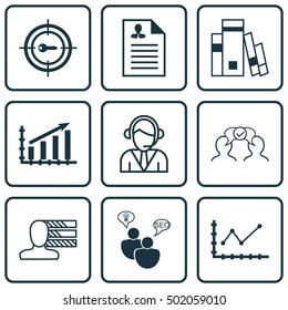 Set Of 9 Universal Editable Icons For Marketing, Statistics And Business Management Topics. Includes Icons Such As Cooperation, Personal Skills, SEO Brainstorm And More.