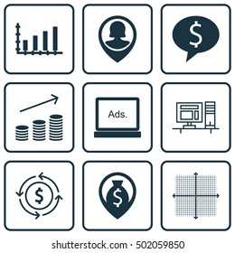 Set Of 9 Universal Editable Icons For Human Resources, SEO And Travel Topics. Includes Icons Such As Dynamics, Money Navigation, Computer And More.